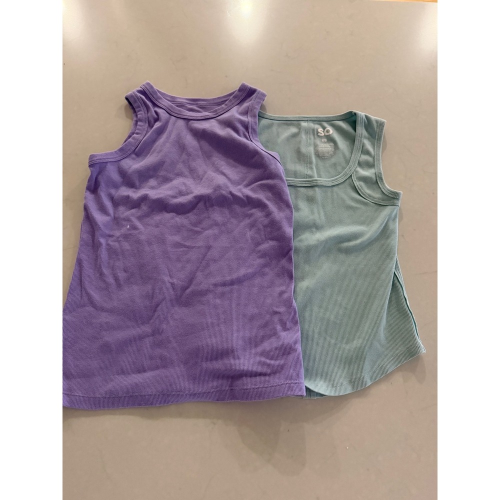 Girls Tank Top Bundle Wonder Nation Purple XXL 18 & SO Light Blue XS Ribbed Knit